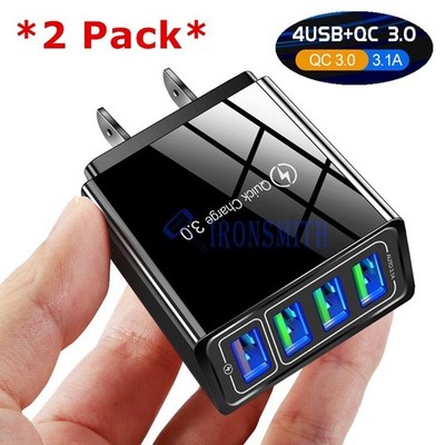 2Pack 4 Port USB Wall Charger USB Fast Quick Charge QC 3.0 Power Adapter Plug US