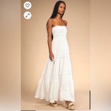 Lulus Mediterranean Moments White Lace Strapless Tiered Maxi Dress XL Boho New