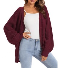 QUALFORT Women's 100% Cotton ButtonDown Long Sleeve Fall Cardigan Wine Red S