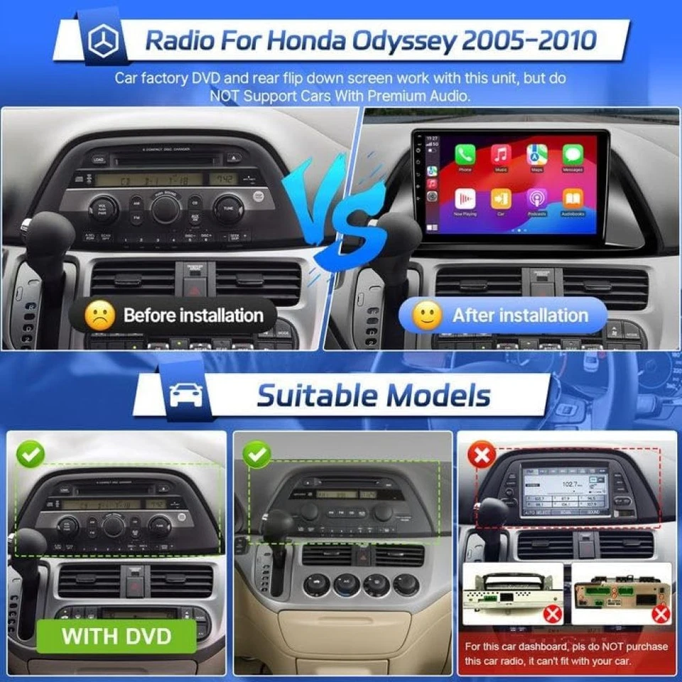 For Honda Odyssey 2005-2010 Apple Carplay Car Stereo Radio Android 15.0 GPS Navi - Image 2 of 4