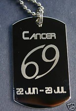 STAINLESS STEEL SILVER COLOR CANCER ZODIAC SIGN TRAITS DOG TAG NECKLACE PENDANT
