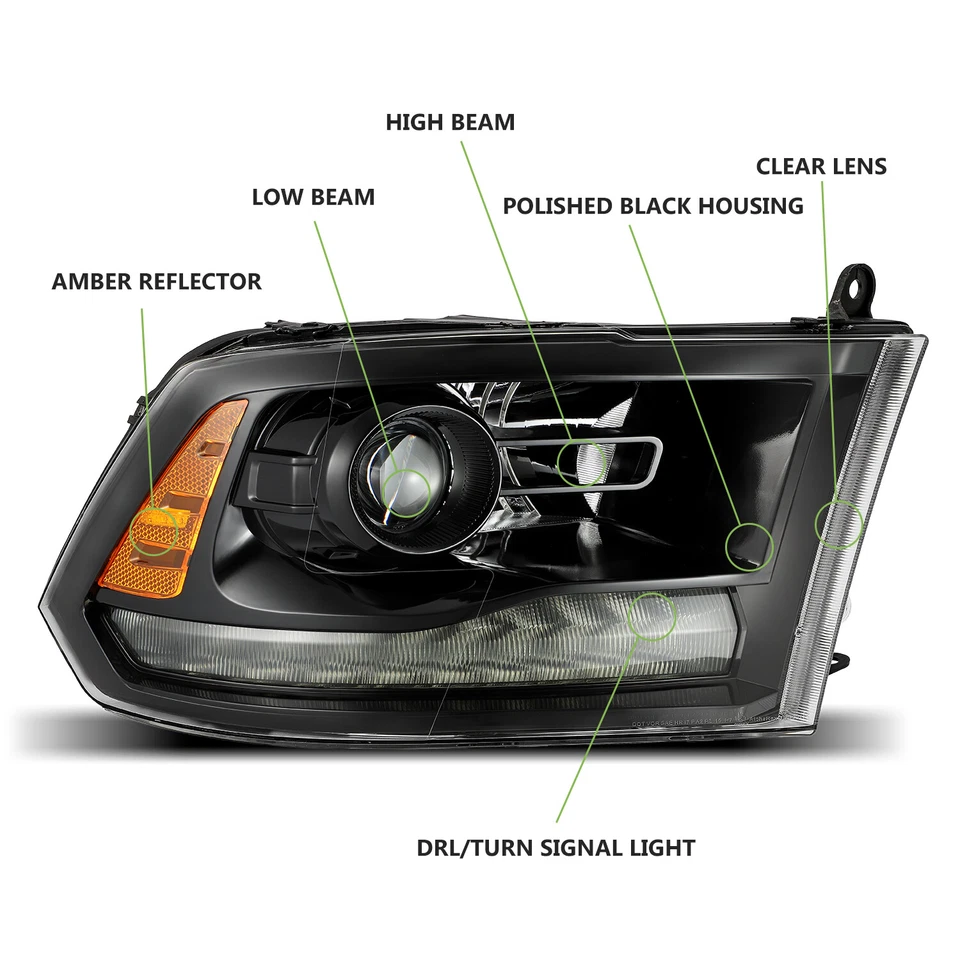 Alpahrex FIT 2009-2018 Dodge Ram Jet Black LED DRL Projector Headlights Foto 2 de 4