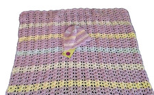 New 2pc Soft Infant Baby Bassinet Cradle Receiving Blanket Hat Hand crocheted