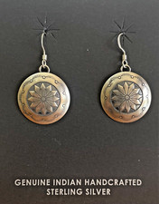 Navajo Stamped Sterling Silver  Concho Earrings