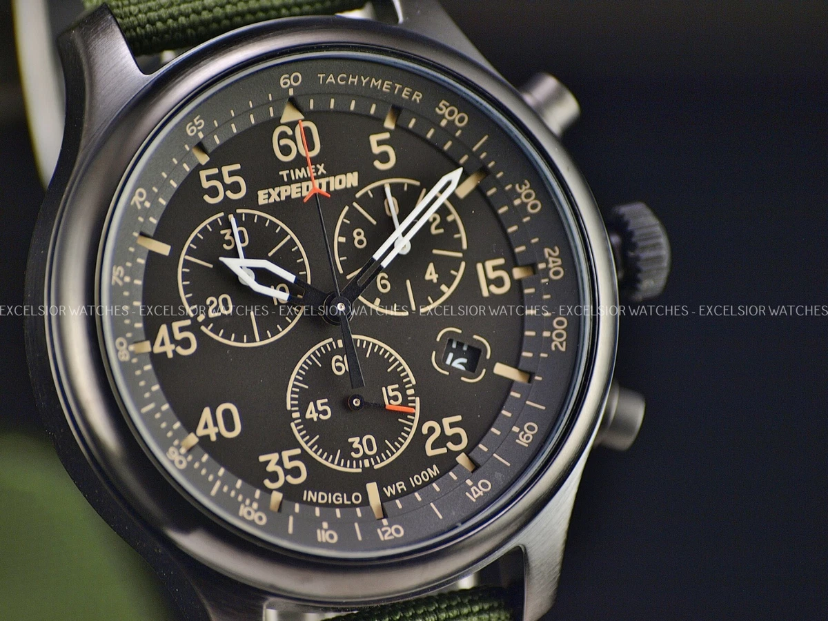New Timex Men s Expedition Field Chronograph Green Nylon Black Watch TW4B10300