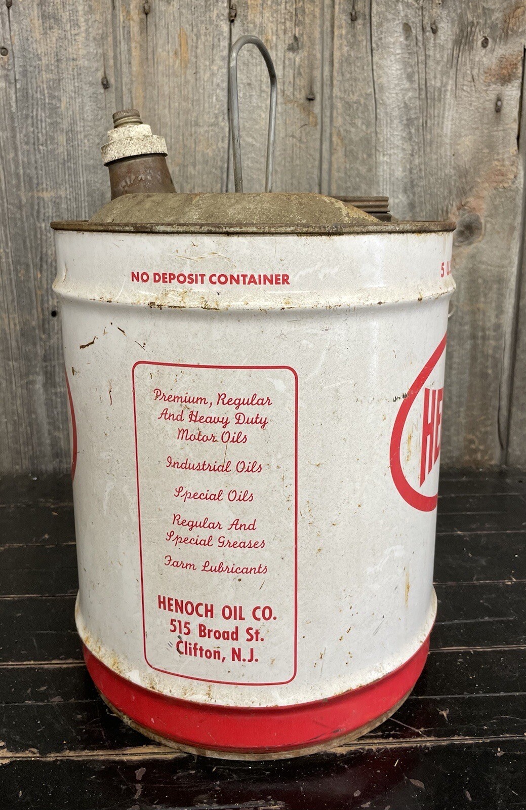 Vintage 5 Gal Advertising Gas Station Henoch Motor Oil Can W/ Handle ...