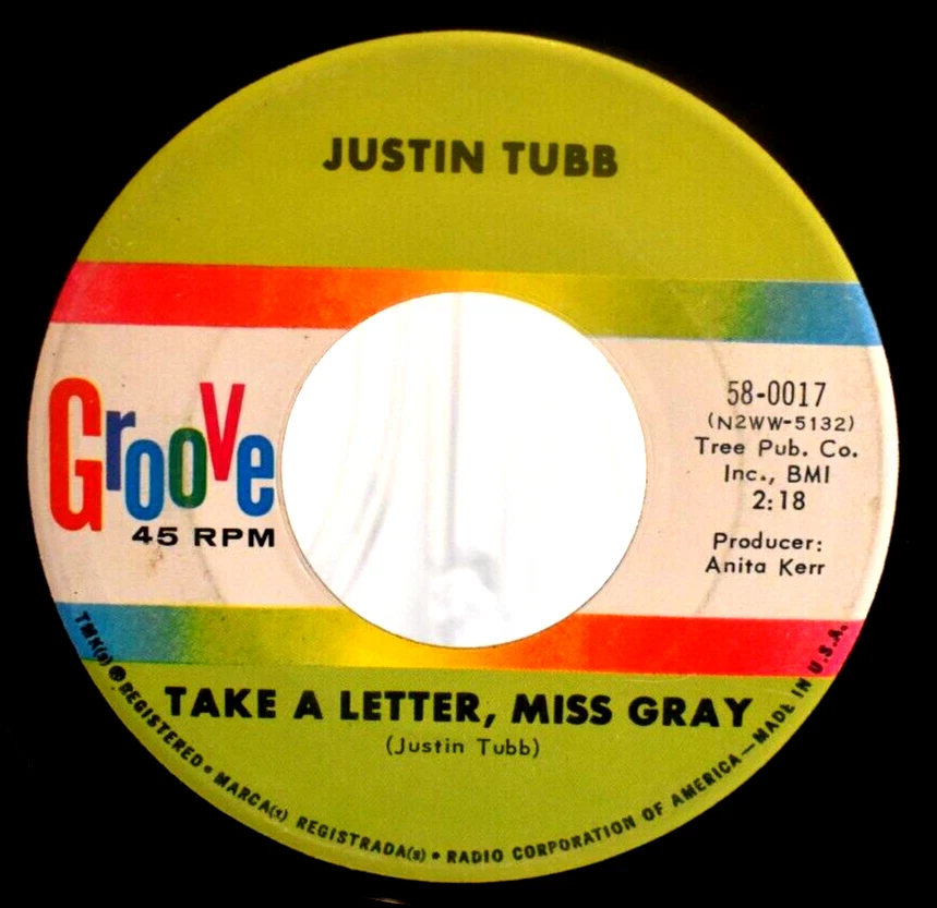 Justin Tubb - Her I Sit A Waitin' / Take A Letter Miss Gray 45 rpm + Picture Sl. - Image 3 of 4