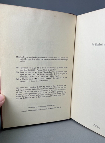 The Bell Jar , Sylvia Plath 1971 1st Edition , 7th Printing Vintage HC - Picture 4 of 7