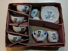Vintage Japanese little girl and dog Toy Tea Set in box porcelain