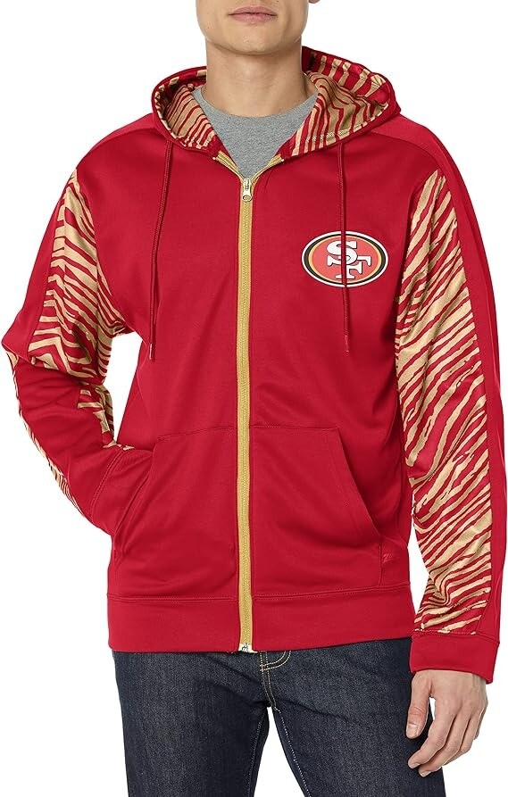 Толстовка с капюшоном Zubaz Mens San Francisco 49ers командного цвета Zebra Accent на молнии