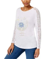 JAMIE LAYLA Graphic-Print Lace-Sleeve Top White M