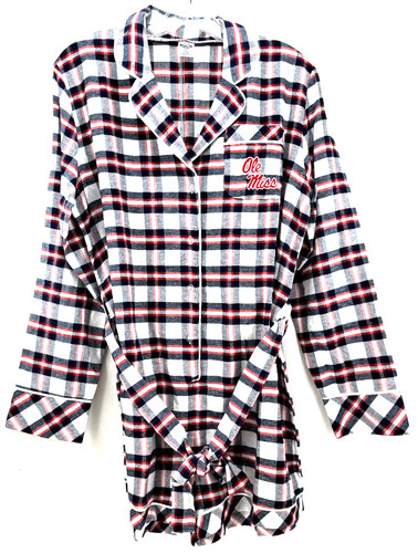 NEW Ole Miss Rebels Concepts Sport Button Up Red Plaid Tie Pajama Shirt Womens M