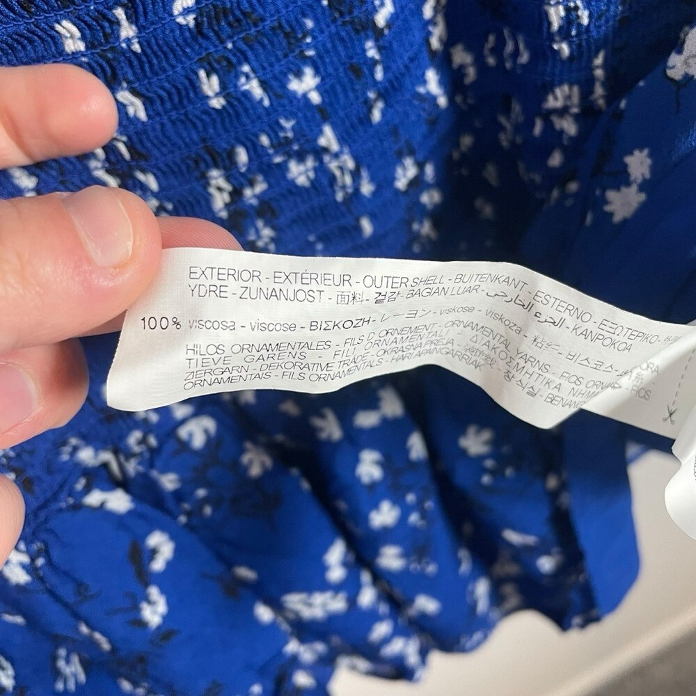 Zara Smocked Floral Bodycon Off the Shoulder Mini Dress in Blue/White Size S thumbnail 8