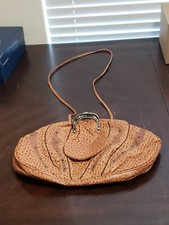 Large Wide Oval Purse Genuine Leather Heavy Clasp Zippers Working Funky Formats