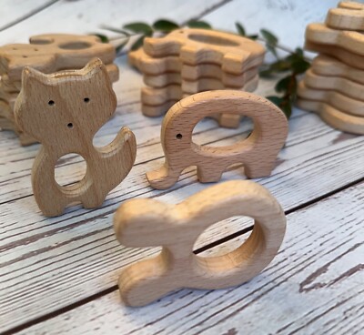 Baby Teether, Set of 3 beech wood, small hands natural, wood teether, baby gift