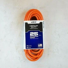25' 14 Orange Indoor/Outdoor Extension Cord - MADE IN USA