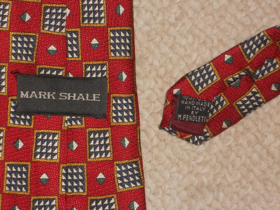 Corbata para hombre marca pizarra/pendleton-rojo/azul/blanco geométrica 100 % seda hecha a mano Italia Foto 3 de 3