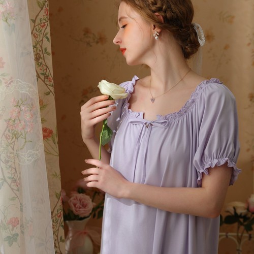 Women's Cotton Short Sleeve Nightgown Soft Cute Ruffle Pajama Dress - Bild 18 von 49