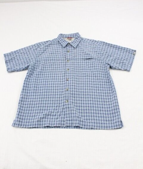 North Face Men's Medium Blue Plaid Short Sleeve Button-Up Shirt