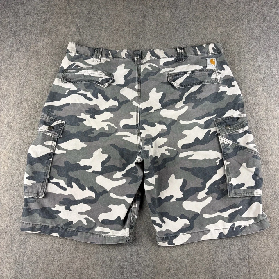 Y2K Carhartt Camo Men Relaxed Fit Cargo Shorts Size 40 Grey Army Work 100279 071 - Image 2 of 4