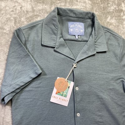 Free Planet Button Down Shirt Men's Large Blue Stone Beach Resort Wear NWT $52
