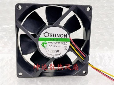 1 PCS   Fan PMD1208PTV3-A  F.GN  DC12V 3.2W 8025  8CM 3 pin cooling fan