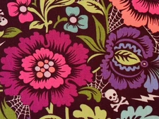 TULA PINK NIGHTSHADE DEJA VU SPIDER BLOSSOM COTTON QUILT FABRIC BLACK FLORAL BTY