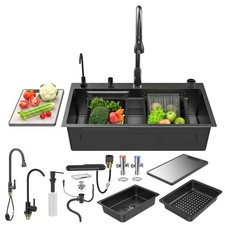 Flying Rain Waterfall Kitchen Sink Stainless Steel Single Bowl W/Pull-out faucet