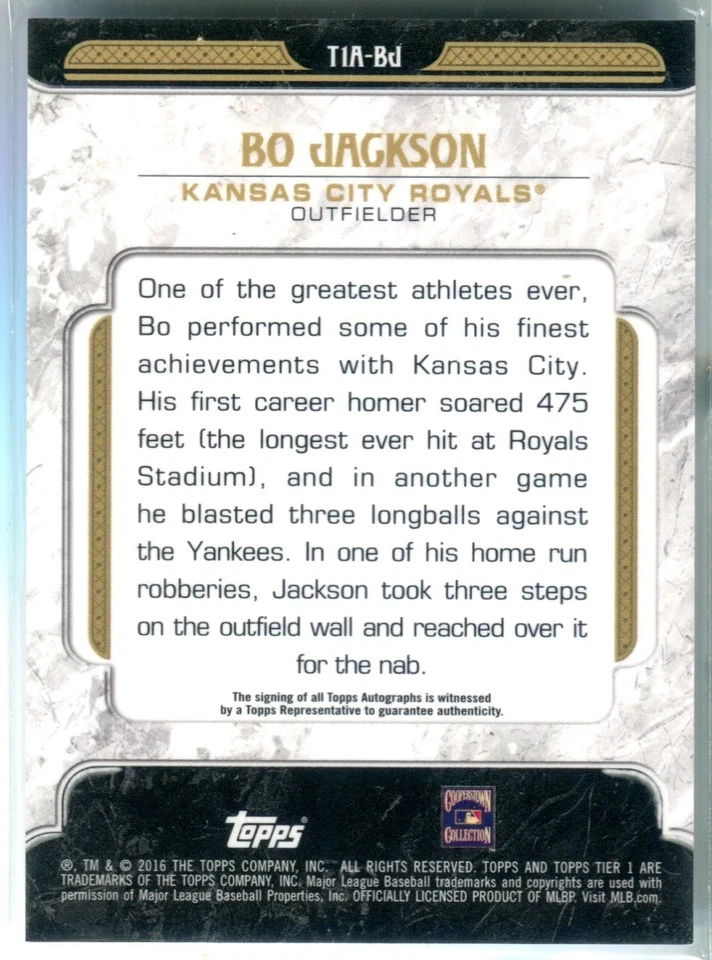 Bo Jackson ROYALS 2016 Topps Tier One 1 Autographs #31/50 #T1A-BJ Auto - Image 2 of 2