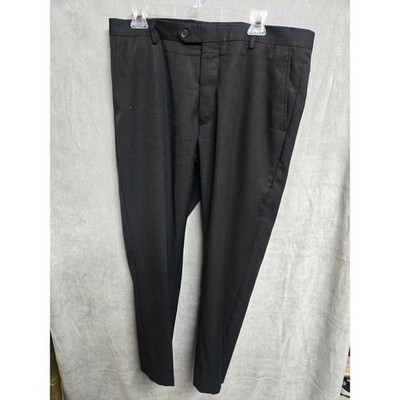 Pronto Uomo Platinum Mens 100% Wool Dress Pants Black 36 Regular Flat Front