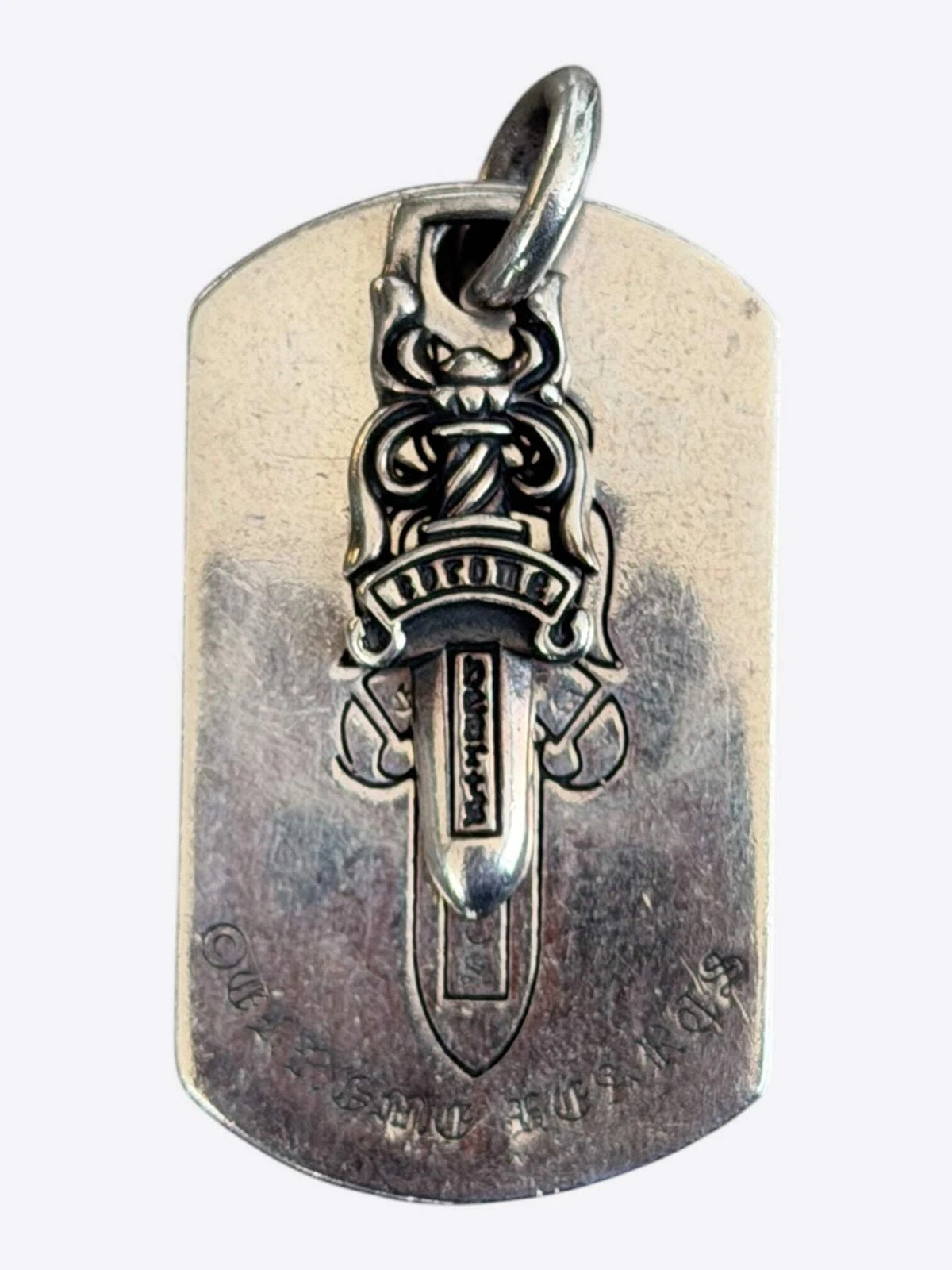 Chrome Hearts Silver Dagger Dog Tag Pendant