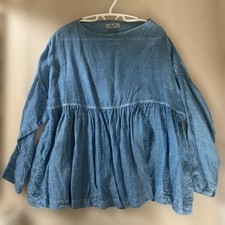 ICHI Antiquites Linen Long Sleeve Shirt Free Size Blue Unworn No Tag Japan