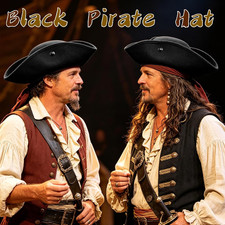 Black Pirate Hat for Men Women, Colonial Tricorn Hat