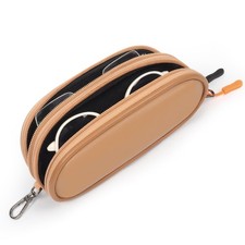 Tangoner Double Eyeglasses Case with Zipper Faux Leather One Size, Brown Pu