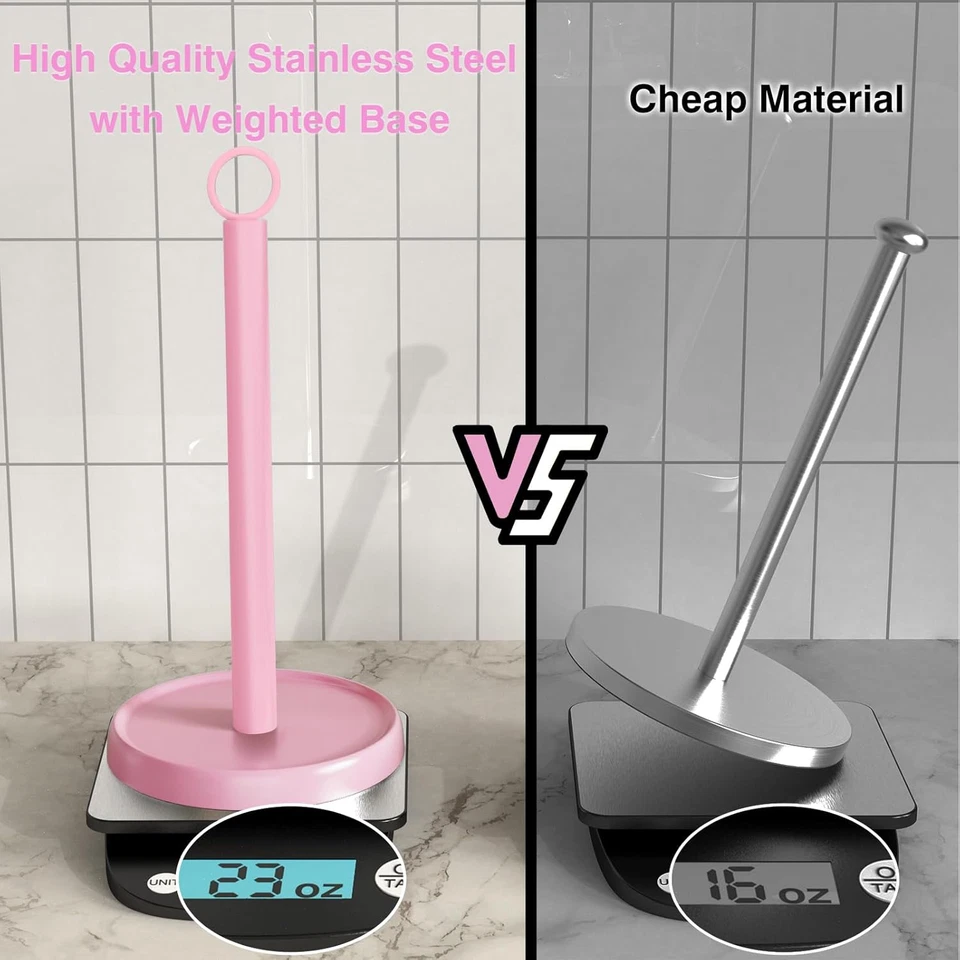 Pink Paper Towel Holder Countertop, Pink Kitchen Accessories Decor, Stainless St - Image 3 of 4