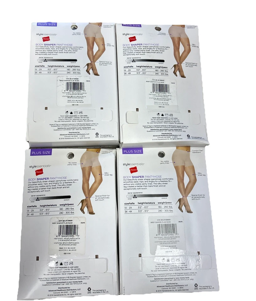 Pantimedias Hanes Stylessentials modeladoras corporales 4 pares pierna transparente sedosa 3X/4X desnudas Foto 2 de 2