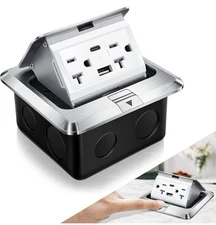 NEW Pop Up Floor Electrical Outlet Box Kit 4.8A USB Charger 20A Waterproof Cover