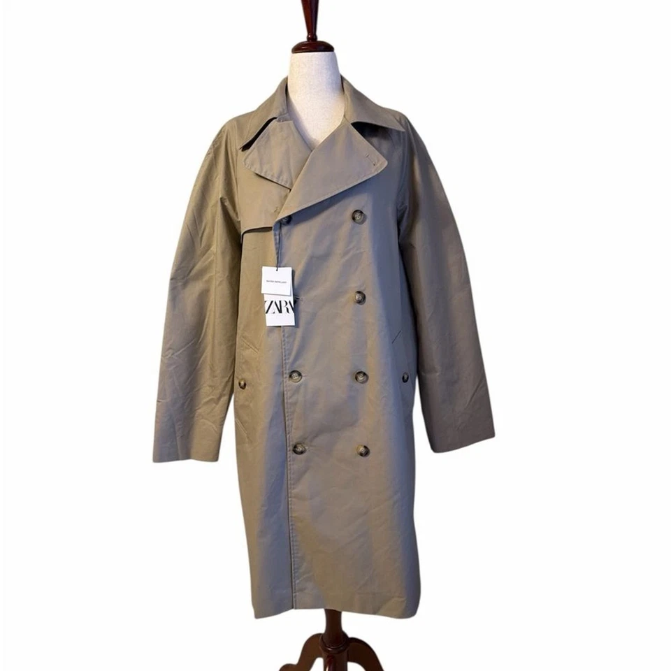 Zara Men’s Technical Water-Repellent Trench Coat Beige Double Breasted L NWT - Image 4 of 4