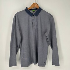 Hugo Boss Polo Shirt Mens Large Blue Long Sleeve Cotton Regular Fit