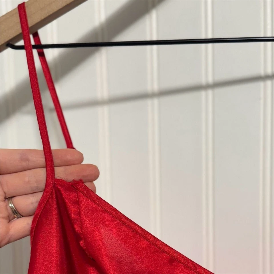 VTG Victoria’s Secret Red Satin Lace Chemise Slip L Y2K Baddie Coquette Dress - Image 3 of 4