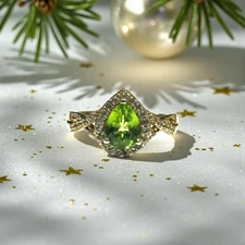 New Peridot & White Topaz GP Silver Ring Size S