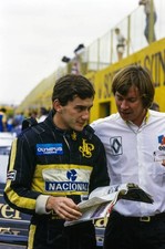 Ayrton Senna with a copy of Autosprint magazine South African GP a- Old Photo 2