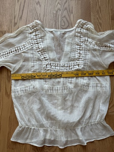 Daniel Rainn Blouse Boho Crochet Embroidered Hippie Ivory Sheer Women’s Small - Picture 7 of 10