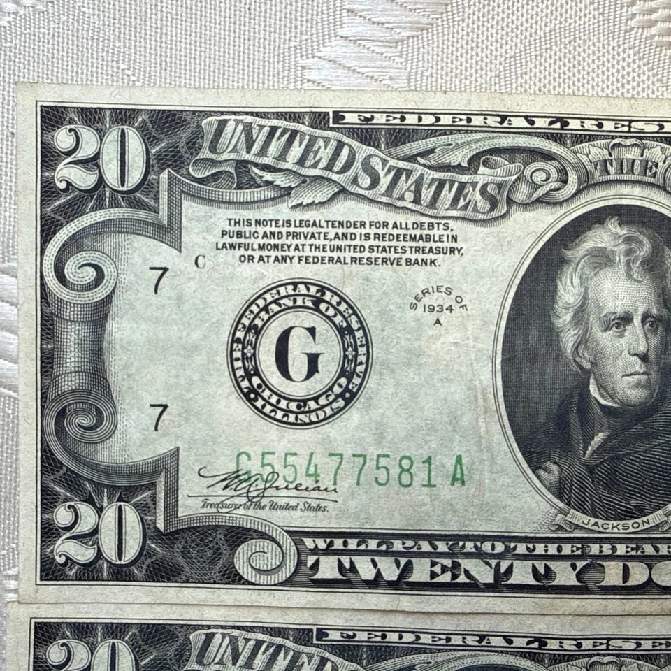 Two Consecutive Serial Number Uncirculated  $1934A $20 Twenty Dollar Bills - Image 4 of 4