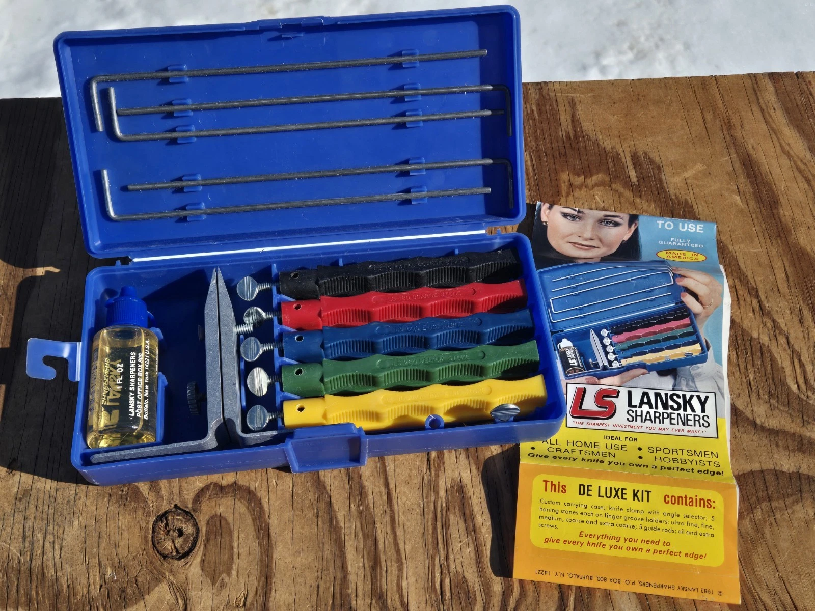 Lansky Professional Knife Sharpening System 5 Hone Stones Guide Rods + Oil VGC
