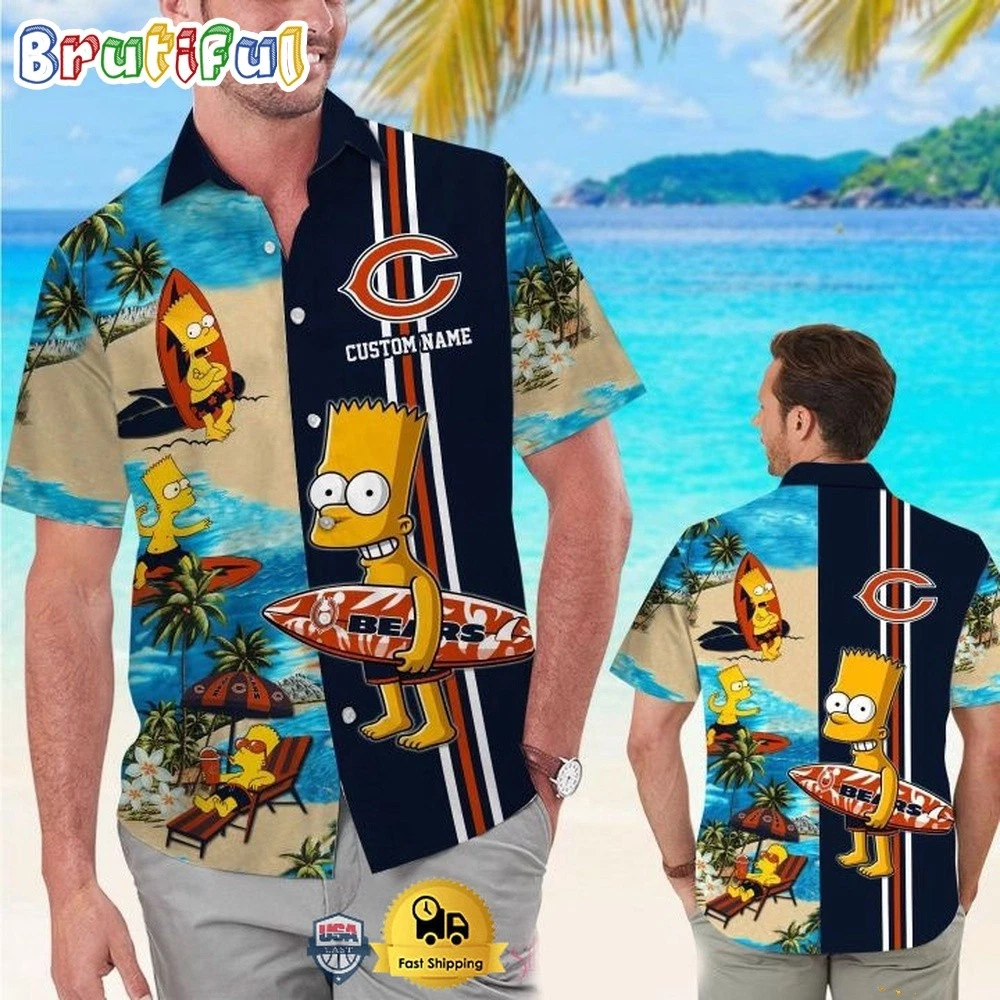 Custom Name football Chicago Bart Simpson Tropical Hawaiian Shirt