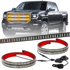 2PCS 30 inch Truck Grill Lights Strip 360 LED Strobe Lights Amber Amber/White