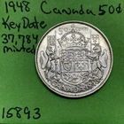1948 Canada 🇨🇦 50 Cents Canadian Silver Half Dollar Key Date Higher Grade Nice