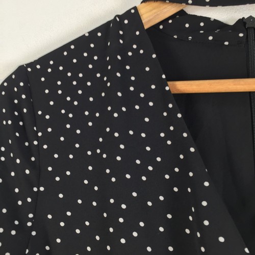 Bardot womens dress size 12 fit flare midi black polka dot keyhole neck 086491 - Picture 3 of 9
