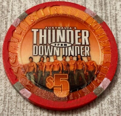 Excalibur $5 Casino Chip-Thunder From Down Under-Group Shot-Las Vegas-LTD 2000